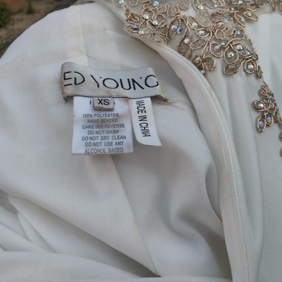 ED YOUNG FORMAL LONG DRESS SZ XS IVORY/GOLD Elegant Sexy after 5 - Picture 8 of 8